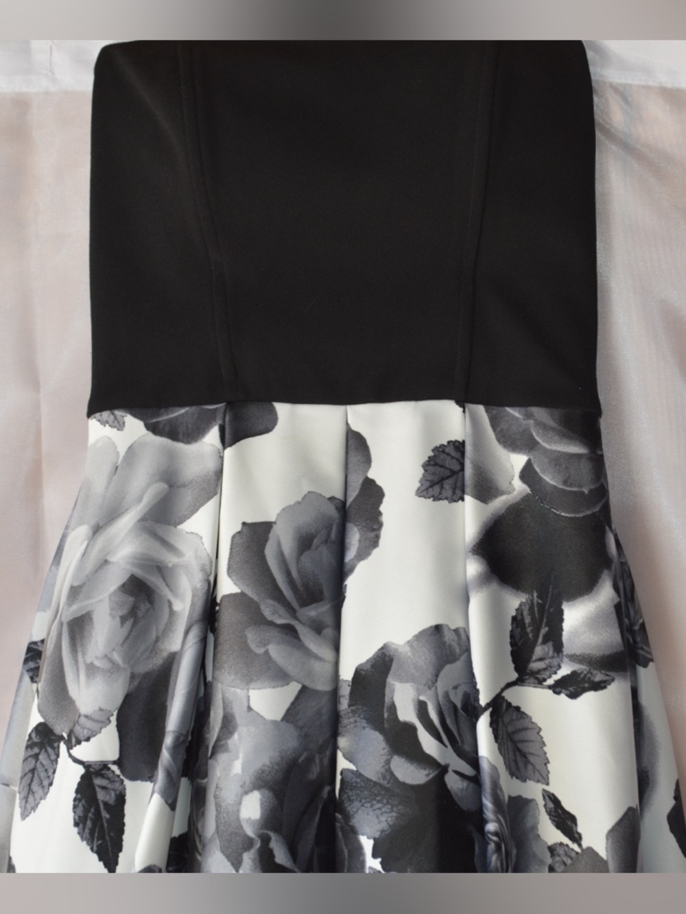 Speechless Black Strapless Dress with Monochrome Floral Skirt